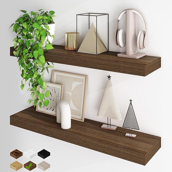Fun Memories Floating Shelves for Wall, 32Inch Floating Shelves Set of 2, Hanging Shelf with Invisible Brackets, Wood Shelves
