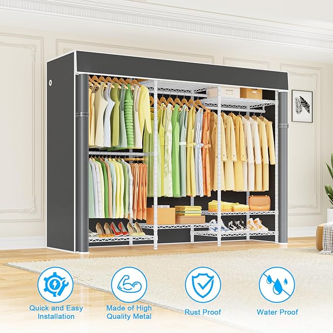 Ulif E13C Heavy Duty Closet Organizer System，Freestanding Clothing Racks for Hanging Clothes，Adjustable Garment Rack 63" W x 