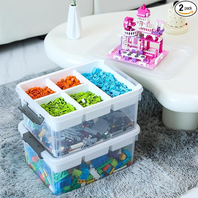 Citylife 17 QT Plastic Storage Box with Removable Tray Craft Organizers and Storage Clear Storage Container for Organizing Be