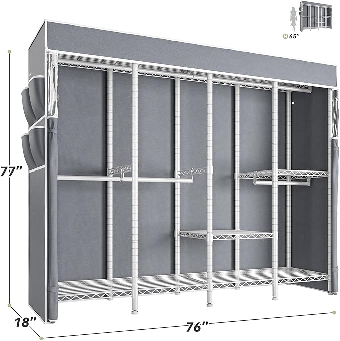 Raybee Clothes Rack with Cover,1150LBS Heavy Duty Clothing Rack for Hanging Clothes,Adjustable Portable,18" D x 76" W x 77" H