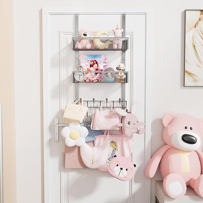 HapiRm Over The Door Hanger with Coat Hooks and 2 Baskets, Rustproof & Waterproof Over The Door Hooks, Storage Organizer for 