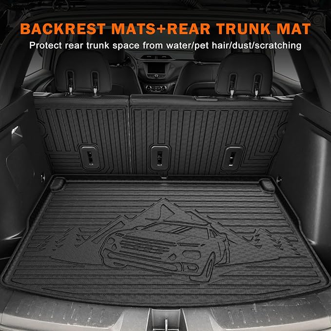 KUST Floor Mats Set for 2021-2026 Chevy Trailblazer AWD, All Weather Floor Liners & Backrest Mats & Rear Trunk Mat for Trailblazer Accessories TPE Rubber Raised Edge (Cargo in Upper Deck Position)