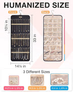 BAGSMART Hanging Jewelry Organizer Storage Roll with Hanger Metal Hooks Double-Sided Jewelry Holder for Earrings, Necklaces, 