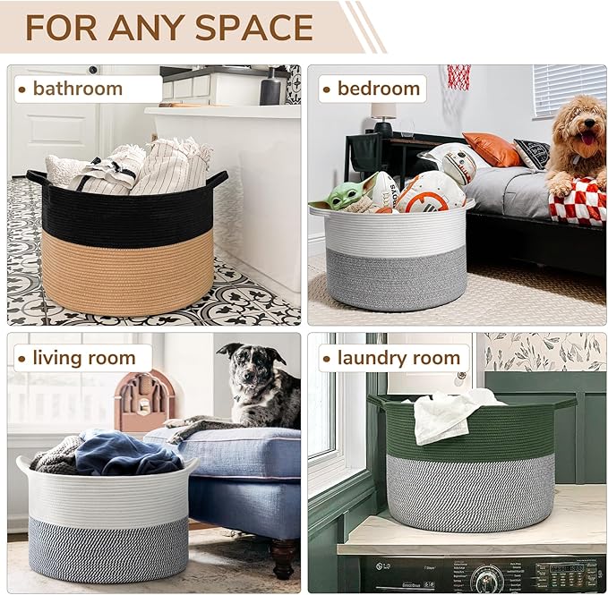 INDRESSME XXXLarge Cotton Rope Basket Woven Baby Laundry Basket Blanket Baskets Toy Baskets with Handle Comforter Cushions St