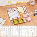 SMARTAKE 22-Piece Drawer Organizer with Non-Slip Silicone Pads, 5-Size Clear Desk Drawer Organizer Trays Storage Tray for Mak