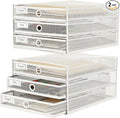 Zhanmai 2 Pack White Desk Organizer with Drawer Total Wire Mesh Storage Tray Multifunctional Paper Sorter File Stand for Home