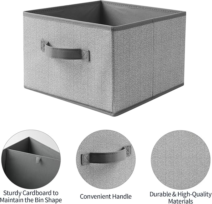 Storage Baskets, 11-Inch Woven Fabric Bins, Storage Cubes with Reinforced Handles, Organizer Bins for Closet Shelves, Foldabl