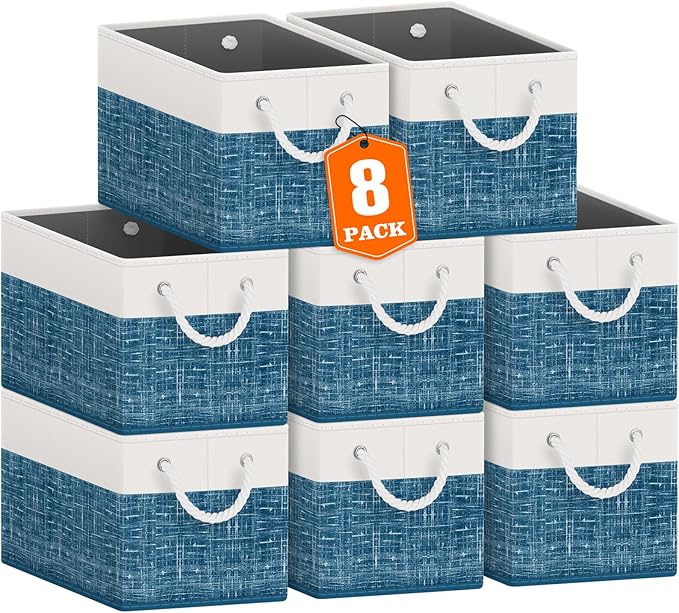 Fab totes Storage Bins [8-Pack], Foldable Storage Baskets for Organizing Toys, Books, Shelves, Closet, Large Storage Box with