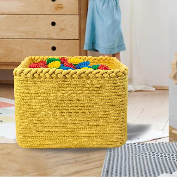 COMFY-HOMI Square Woven Cotton Rope Basket for Organizing, Gift Baskets for Handles, Empty Gift Baskets, Toy Basket for bins|