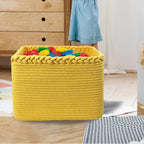 COMFY-HOMI Square Woven Cotton Rope Basket for Organizing, Gift Baskets for Handles, Empty Gift Baskets, Toy Basket for bins|