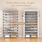 ROJASOP 10 Tier Shoe Rack with Covers Large Capacity Stackable Tall Shoe Shelf Storage for 50-55 Pairs Shoe and Boot, Sturdy 