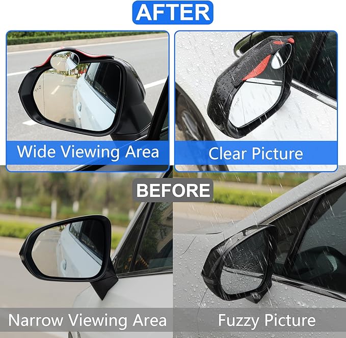 LivTee Blind Spot Mirror with Side Mirror Rain Guard, HD Glass Frameless Convex, Carbon Fiber 2-in-1 Side Mirror Covers Kit with Wide Angle Adjustable Stick for Cars SUV and Trucks, Pack of 2