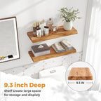 RICHFOCUS Live Edge Elm Floating Shelves - 24" W x 9.3" D Rustic Solid Wood Wall Shelves with Invisible Bracket, Wall-Mounted