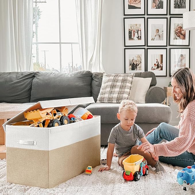 INDRESSME Large Toy Box with Lid, Collapsible Toy Storage Organizer Chest with Divider, Foldable Toy Bin for Kids Boys Girls 