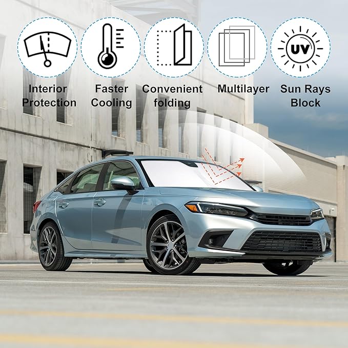 Front Windshield Sun Shade Foldable Car Front Window Sun Shade Windshield Shade Custom Fit for 2022-2025 2026 Honda Civic Block UV Rays Accessories Heat Keep Car Cooler