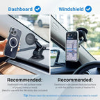 PROfezzion Suction Cup & Vent Clip Combo Magnetic Phone Holder Compatible with MagSafe on Car Dash, Windshield or Vent for iPhone 17 16 15 14 13 Pro Max, Mag-Safe Case & All Phones [Telescopic Arm]