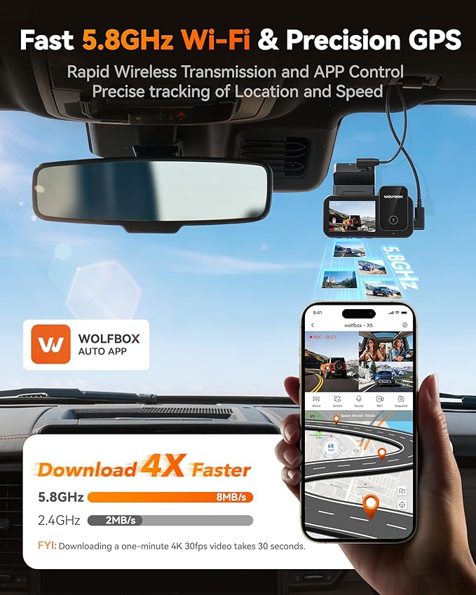 WOLFBOX X5 3 Channel 4K HDR Dash Cam, STARVIS 2 IMX678 8MP Night Vision, 4K+2.5K+1080P Front and Rear Inside Car Camera with 