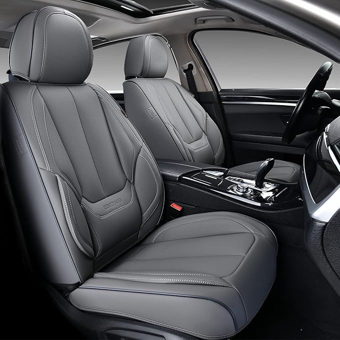 Coverado Car Seat Covers Full Set, Seat Covers for Cars, Gray Car Seat Protector Waterproof, Nappa Leather Car Seat Cushion, 