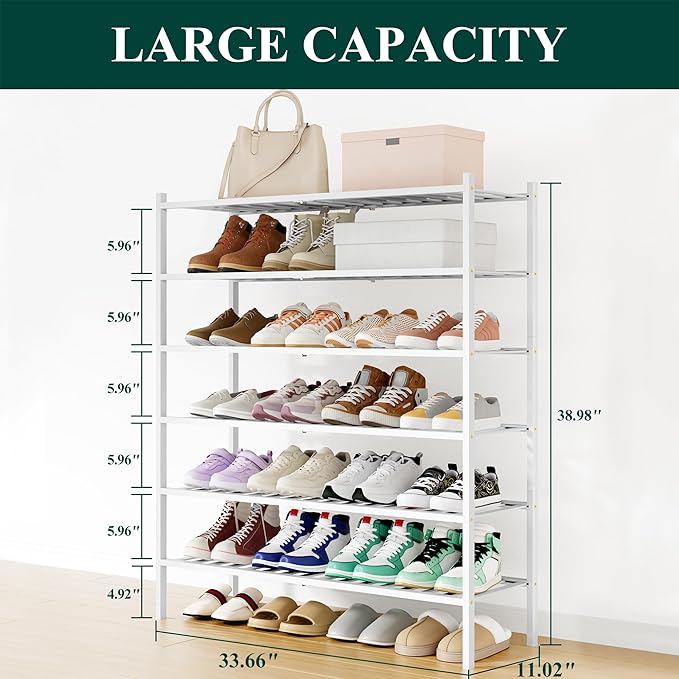 Smiry Shoe Rack, 6 Tier Long Bamboo Shoe Organizer, Stackable Free Standing Wooden Shoe Storage Shelf for Closet, Entryway, F