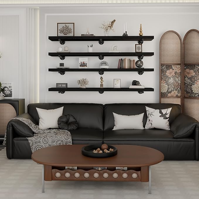 Industrial Pipe Wall Wood Shelves,Real Long Wooden Shelves 60",11.8" Extra Width, Modern Floating Shevles for Wall Bookshelf 