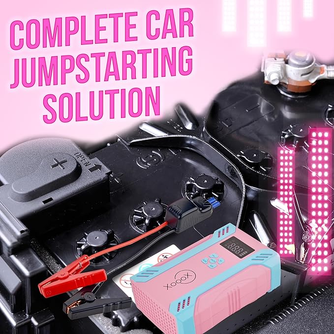 XoooX A17 Portable Car Jump Starter Kit with Built-in Tire Pump; Jumper Cables with 12V Jump Start Battery Pack; Portable Battery Charger for USB/USB-C Devices; LED Light and Hard Case
