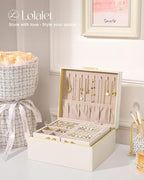 Lolalet Jewelry Box Organizer for Women Girls, 2 Layer Jewelry Organizers and Storage for Necklace Earrings Rings Bracelets, 