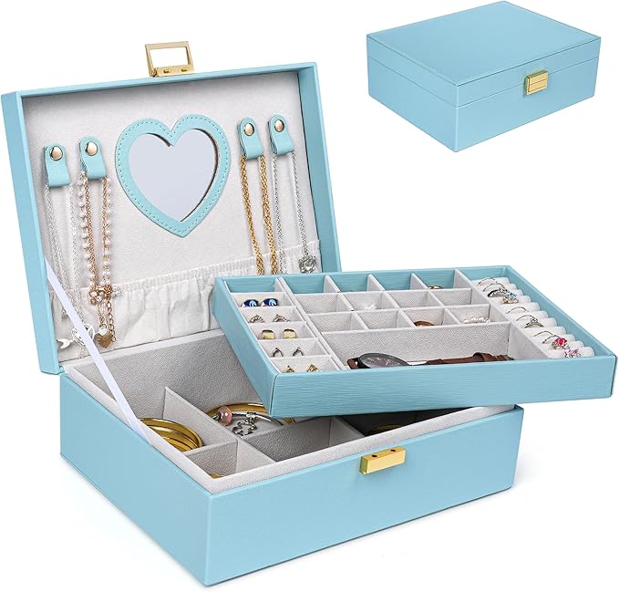 Dajasan Jewelry Box for Teenage Girl Gifts, Jewelry Organizer Box for Little Girls Kids, 2-Layer Large Jewelry Gift Box for C