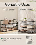 SONGMICS Shoe Rack, 3-Tier Shoe Organizer, Metal Storage Shelf, Upright or Upside Down, for 16-20 Pairs, Stackable, for Entry