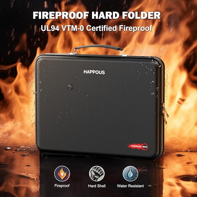 Fireproof Document Organizer, Expanding File Organizer with 13 Pockets, Portable Fireproof Document Box Hard-Shell Document O