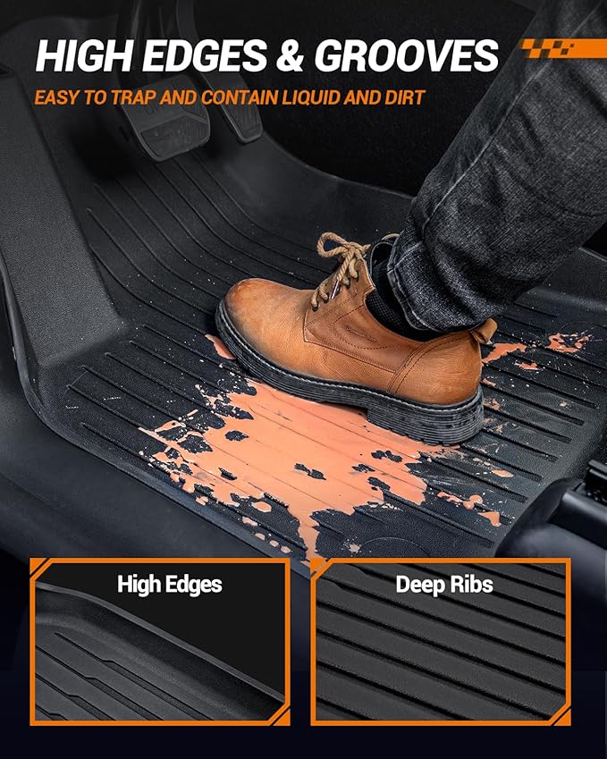 SEALIGHT Tesla Model Y Floor Mats 5 Seat 2021-2024, All Weather Custom Fit Floor Liners, 1st & 2nd Row Full Coverage, 3D Scanning Design, Non-Slip TPE Material, Waterproof & Stain-Resistant