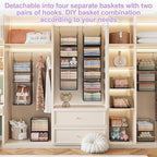 6 Tier Hanging Closet Organizers and Storage Stackable Hanging Closet Shelves with 4 Hooks 2 Adjustable Dividers, Wire Storag