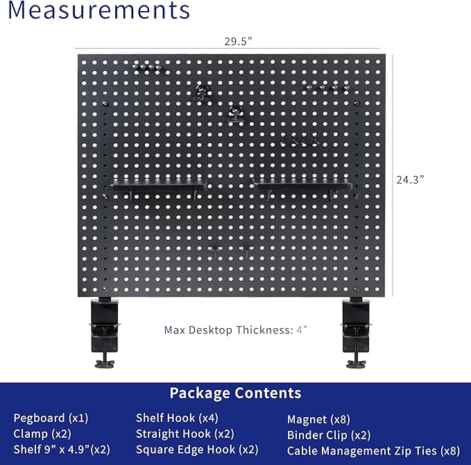 VIVO Steel Clamp-on Desk Pegboard, 30 x 24 inch Privacy Panel, Magnetic Peg Board, Office Accessory Organizer, Above or Below