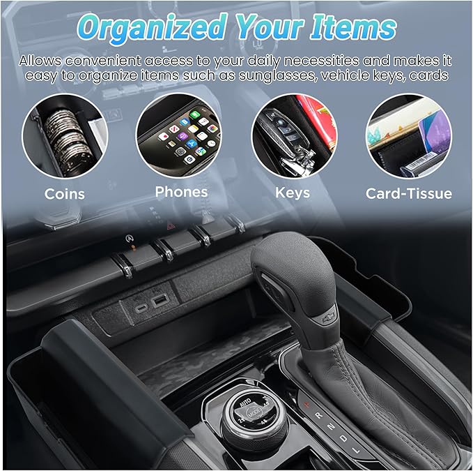 Center Console Organizer Compatible with 2023-2026 Chevy Colorado/2023-2026 GMC Canyon, Armrest Storage Box＆Gear Shift Organizer Tray Interior Truck Accessories