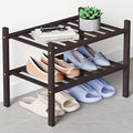 Smiry Bamboo Shoe Rack for Closet, 2 Tier Small Wooden Stackable Shoe Organizer, Free Standing Shoes Storage Shelf for Entryw