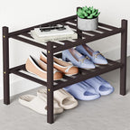Smiry Bamboo Shoe Rack for Closet, 2 Tier Small Wooden Stackable Shoe Organizer, Free Standing Shoes Storage Shelf for Entryw
