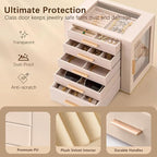 Homeanda Jewelry Box for Women with Glass Lid, 5 Drawers Jewelry Organizer and Storage for Necklaces, Rings, Earrings, Bracel