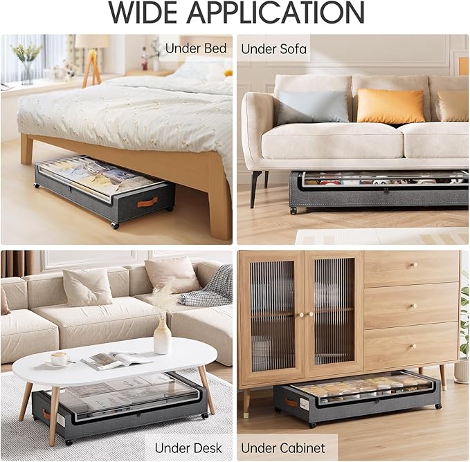 Yecaye 70L Under Bed Storage with Wheels, 2Pack Larger Capacity Under Bed Storage Containers, Underbed Shoe Storage Organizer