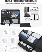 Golf Trunk Organizer with Built-in Hard Frame & Insulated Cooler Compartment, Ventilated Shoe Storage for 2 Pairs(Up to Mens U