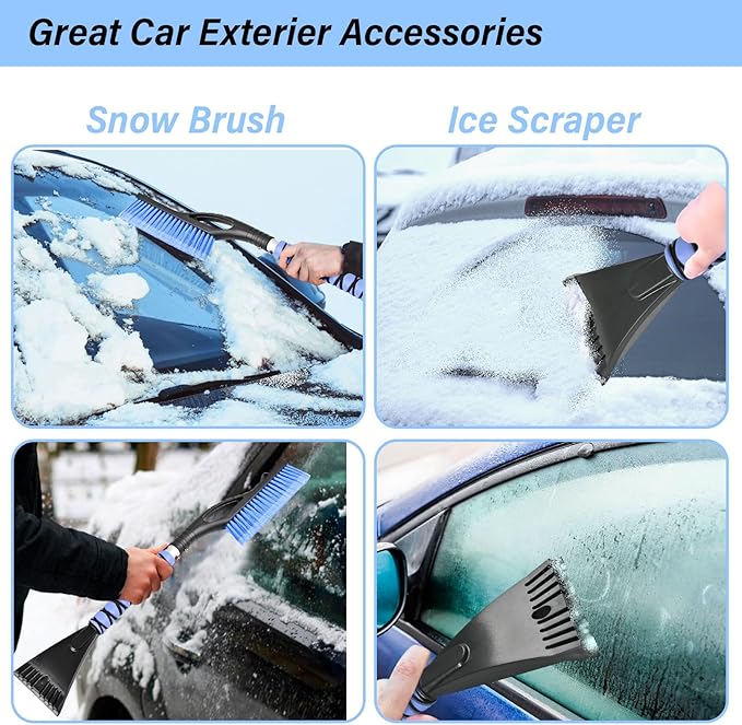 27" Snow Brush and Ice Scrapers Detachable Pivoting, Soft Bristle Head,Foam Grip, for Car,Trucks,or SUV Window & Windshield Tool (2pcs)