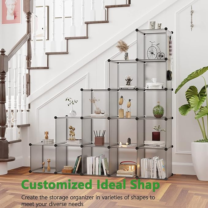 C&AHOME 16-Cube Storage Organizer, Plastic Shelves Units, DIY Closet Organizer, Modular Shelves Ideal for Home, Bedroom, 48.4