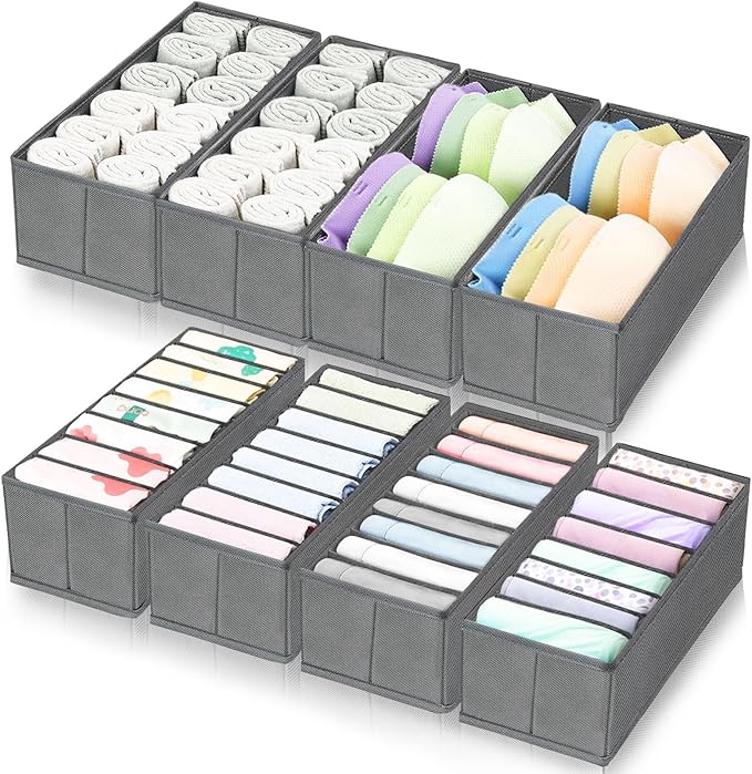 homyfort 8 Pack Dresser Drawer Organizers and Storage Bins for Clothing, Large Drawer Organizer Bins for Baby Clothes, T-Shir
