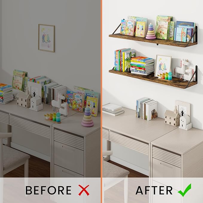 Floating Shelves, Wall Book Shelf with Brackets, 36 inch Wall Shelves Set of 3, Particle Board Wooden Shelf for Kitchen, Bath