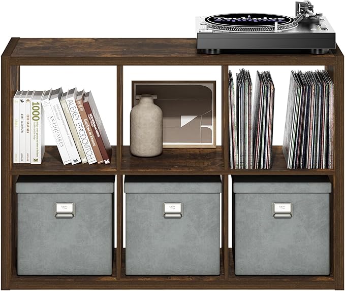 Furinno Cubicle Book Shelf, 6-Cube Bookshelf, Extra Thick Frame Horizontally & Vertically Reversible Bookcase with Open Back,