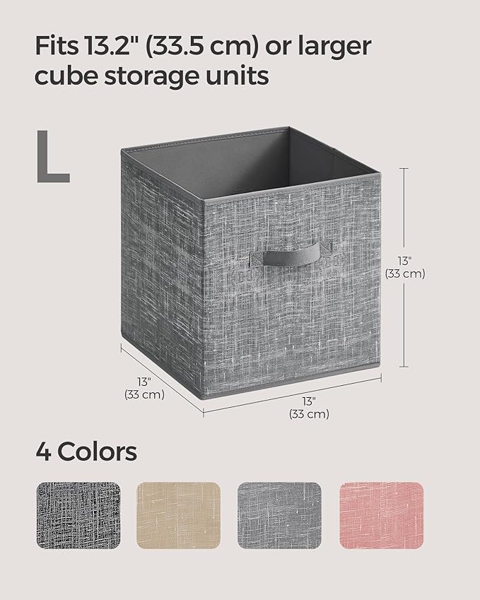 SONGMICS Storage Cubes, 13 x 13 x 13 Inches Non-Woven Fabric Bins with Double Handles, Set of 8, Closet Organizers for Shelve