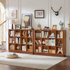Joaxswe 12 Cube Storage Organizer, 41" Wide Large Bookshelf with Curved Edge, Wood Floor Standing 3-Tier Cubby Bookcase w/Bas