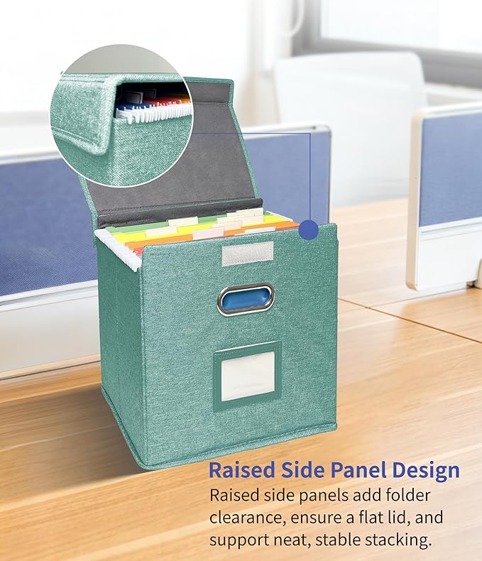 4 Pack Hanging File Folder Box with Lid, Durable Letter Size Filing Storage Box, Sturdy Magazine File Holder with Cardboard S