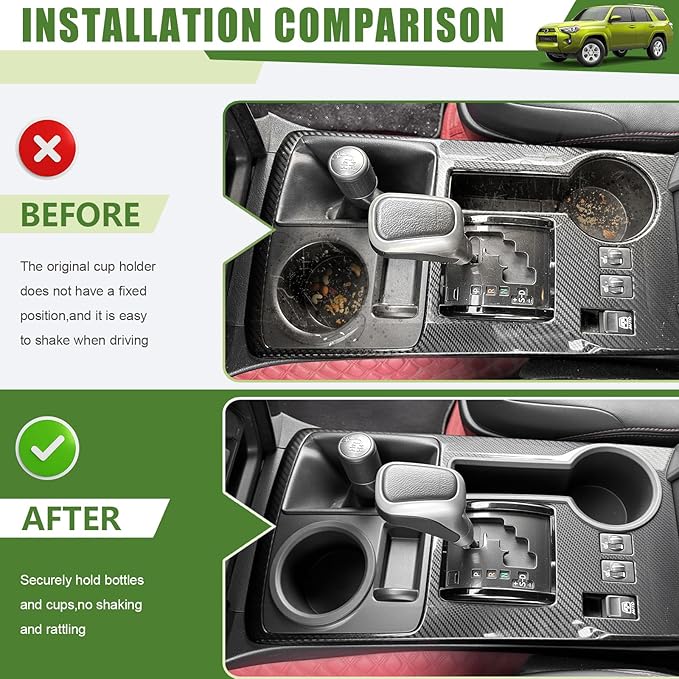 Upgrade Cup Holder Inserts for 2014-2024 Toyota 4Runner Center Console Cupholder Coaster Liner Replaces Mat for 4 Runner Interior Accessories Black(Center Console Left Front+Rear, 2PCS)