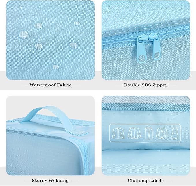 Mossio 6 Set Packing Cubes with Shoe Bag - Lightweight Travel Luggage Suitcase Organizers