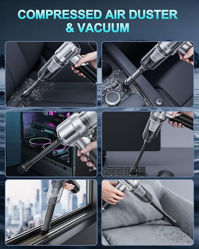 Portable Cordless Foldable 20000PA High Power Mini Vacuum Cleaner, 4-in-1 Compressed Duster & Air Blower & Pump, Hand Held Va