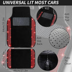 NBTEPEM Bling Car Floor Mats Full Set and Steering Wheel Cover, Universal Fit Most Cars, 4 pcs Sparkle Glitter Diamond Carpet, 5 pcs Bling Car Accessories Set for Women (Red Diamond)